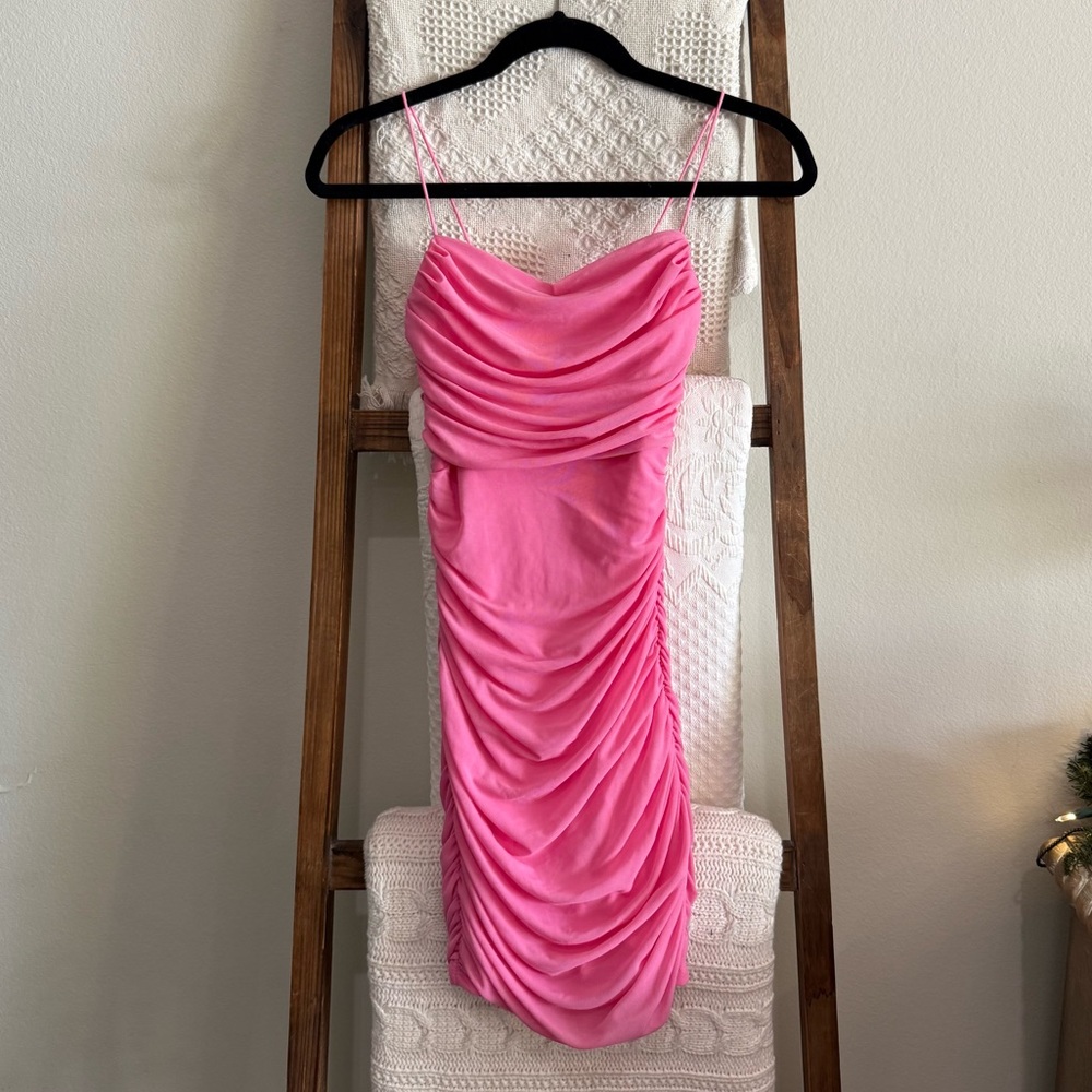 Hello Molly Bright Pink Ruched Mini Dress